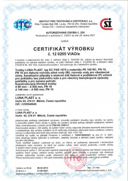 Trubky EC PAS 1075 - certifikát