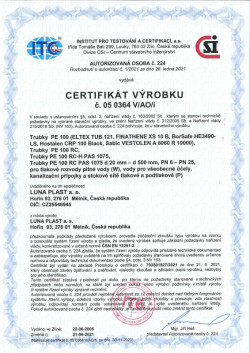 Trubky PE 100 RC - certifikát